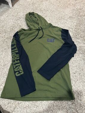 Caterpillar Olive Green and Black Hooded Long Sleeve Shirt